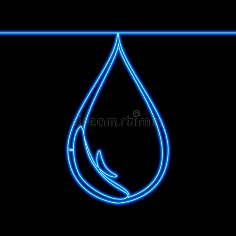 Continuous Line Drawing Water Drop Neon Concept Stock Vector
