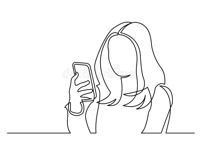 Continuous line drawing of woman reading mobile phone royalty free illustration