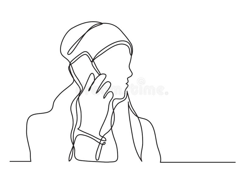 Continuous line drawing of woman talking on cell phone