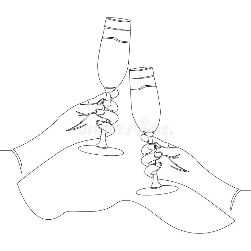 Continuous Line Hands Cheering With Glasses Stock Vector Illustration Of Doodle Line 145543886