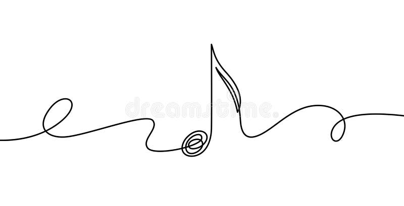 Continuous line music note. Musical symbol in one linear minimalist style. Trendy abstract wave of melody. Vector royalty free illustration