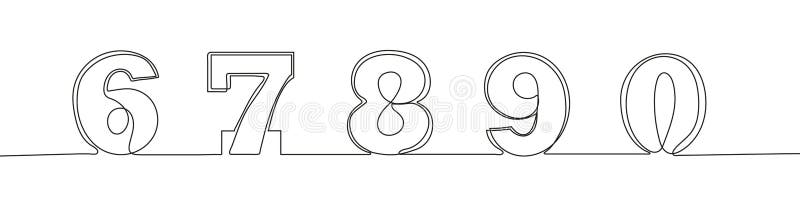Continuous Line Numerals Vector. Arabic Numbers in Hand Drawn Style