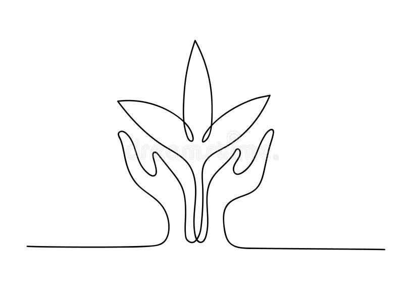 Continuous line plant with hands vector illustration