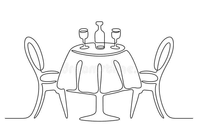 Continuous Line Drawing. Table with Chairs Stock Vector - Illustration ...