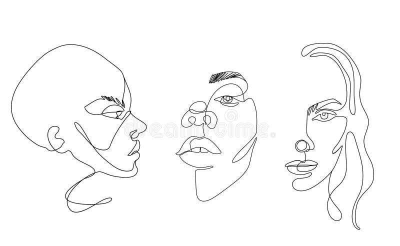 Continuous line vector drawing. Face silhouette. Abstract portrait.