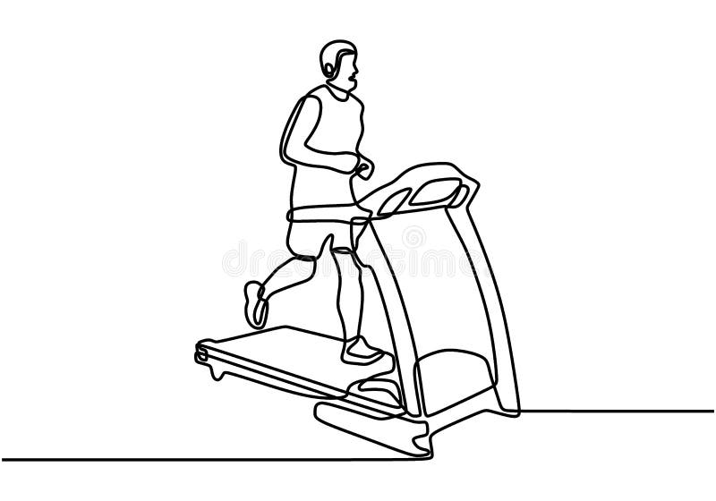 Single Continuous Line Drawing of Young Sportive Man Training Speed Run  with Treadmill in Sport Gymnasium Club Center. Fitness Stock Vector -  Illustration of continuous, outline: 202036524