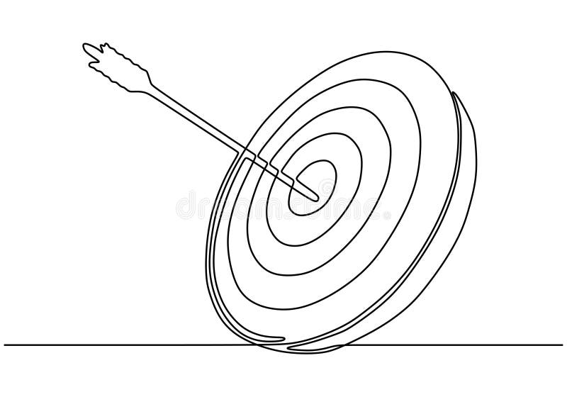 Target with Arrow. Goal Achieve Concept. Vector One Continuous Line