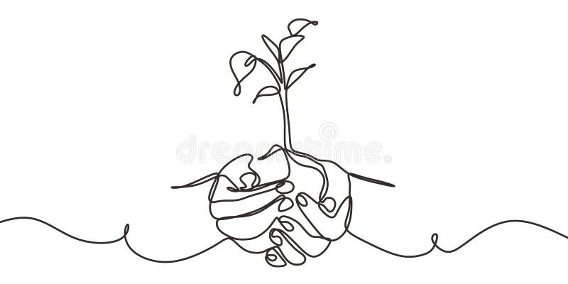 Continuous One Line Drawing of Back To Nature with Hands Holding a Plant. Concept of Growing and Love Stock Vector - Illustration seed, vintage: 167036337