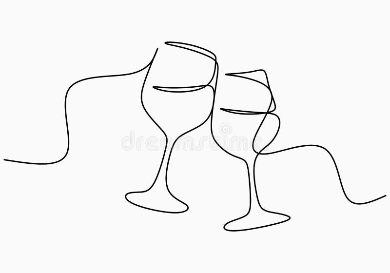 Continuous one line drawing of cheers two glasses for party celebration. Festive toast concept isolated on white background.