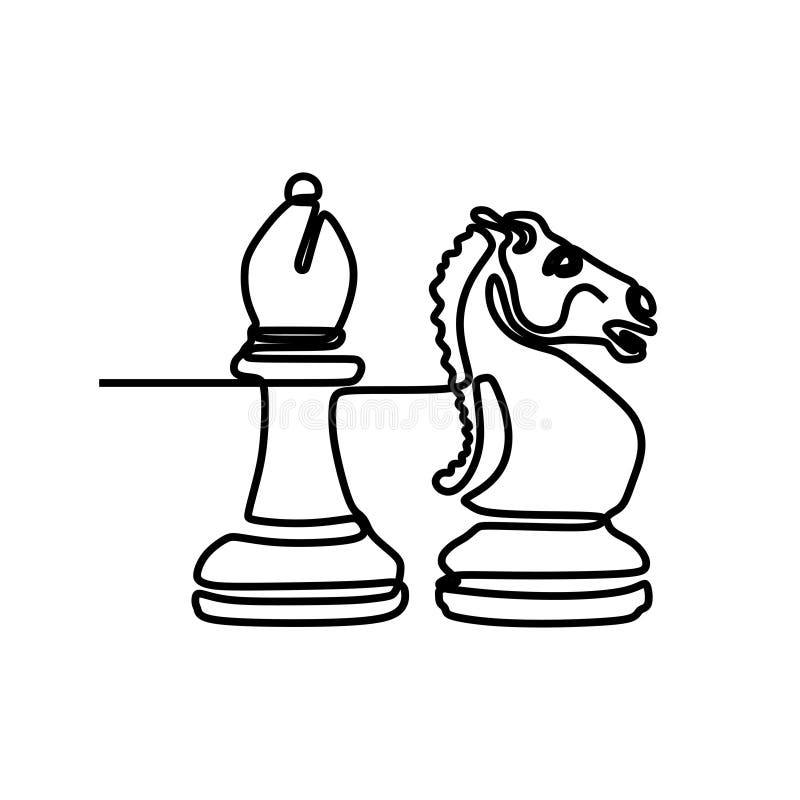 Single continuous line drawing chess pieces silhouette icon set