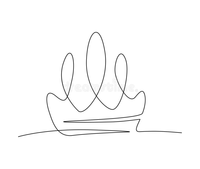 Continuous One Line Drawing of Crown. Simple Tiara Outline Design Stock