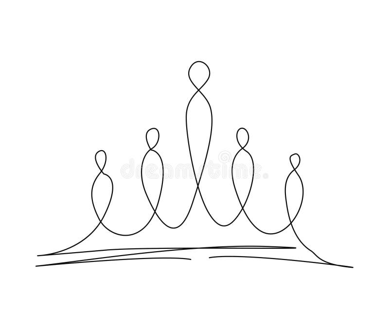 Continuous One Line Drawing of Crown. Simple Tiara Outline Design Stock