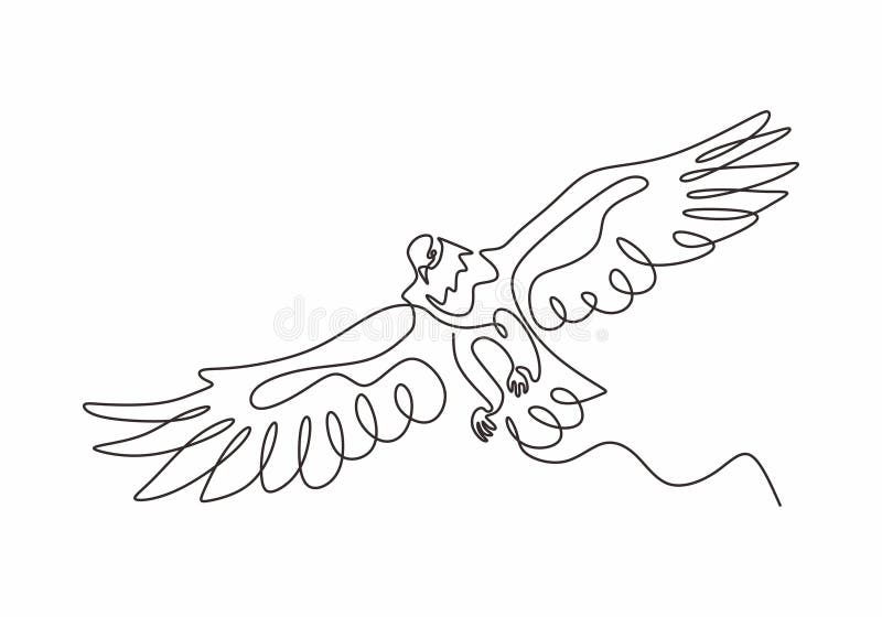 Continuous one line drawing of eagle or hawk bird vector, Illustration minimalism birds flying on the sky. Concept of freedom