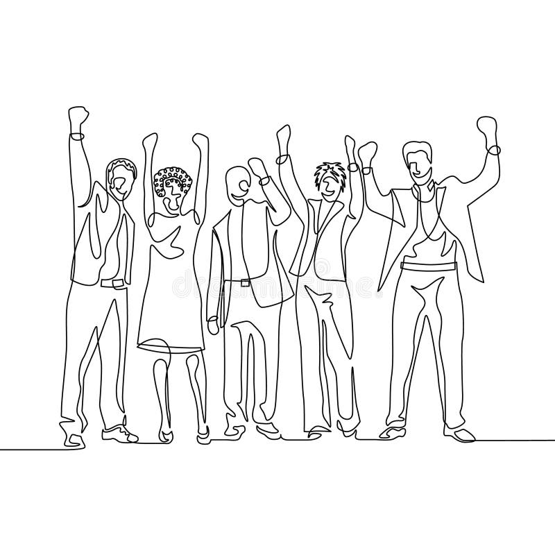 Continuous one line drawing happy team office workers celebrate success stock illustration Continuous one line drawing happy team office workers celebrate success stock illustration