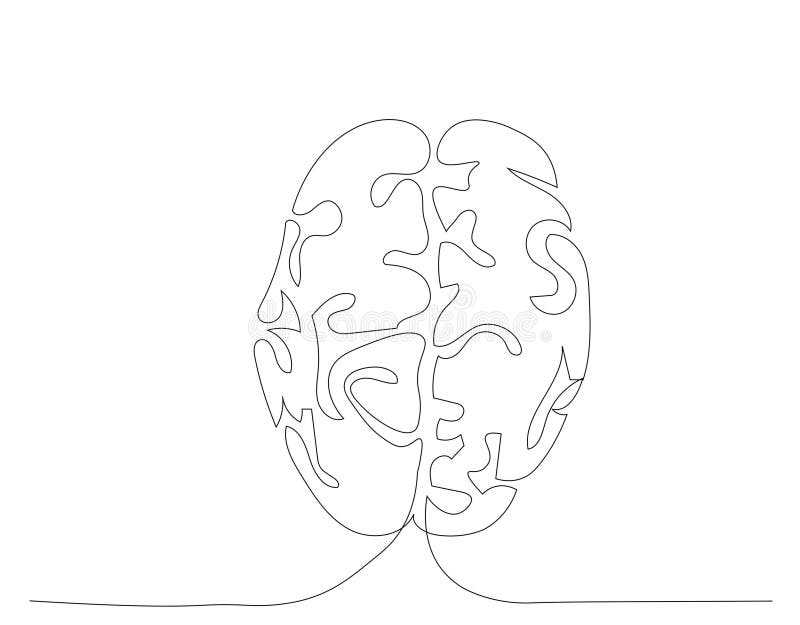 Continuous One Line Drawing of Human Brain. Genius Idea and Psychology