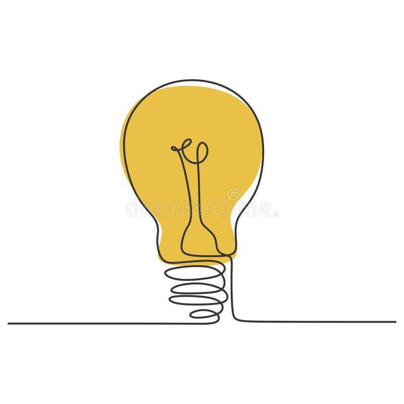 Continuous line drawing. Light bulb of a yellow business ideas