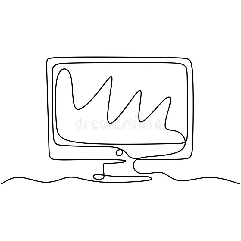 Continuous one line drawing of monitor computer. Minimalism design display technology screen stock illustration