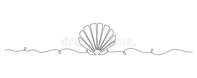 Continuous One Line Drawing of Open Oyster Shell. Seashell Symbol and ...