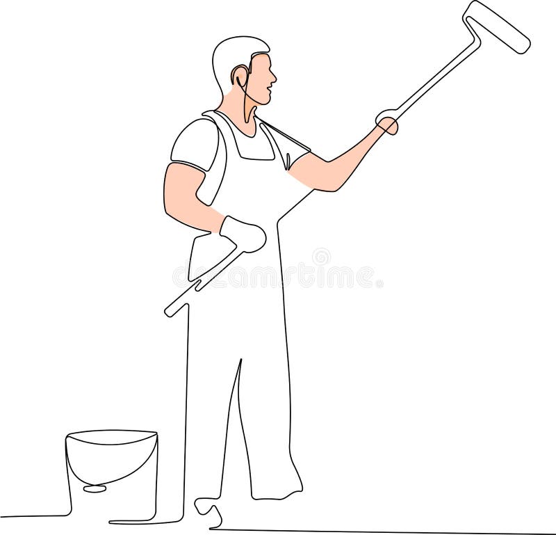 Painter Wearing Gloves Painting Wall Using Roller Stock Vector Illustration of renovation