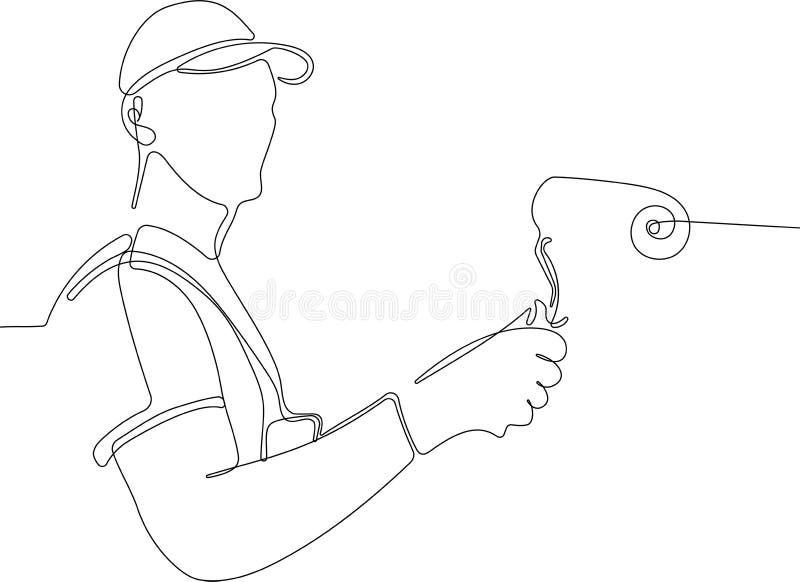 Painter Wearing Gloves Painting Wall Using Roller Stock Vector