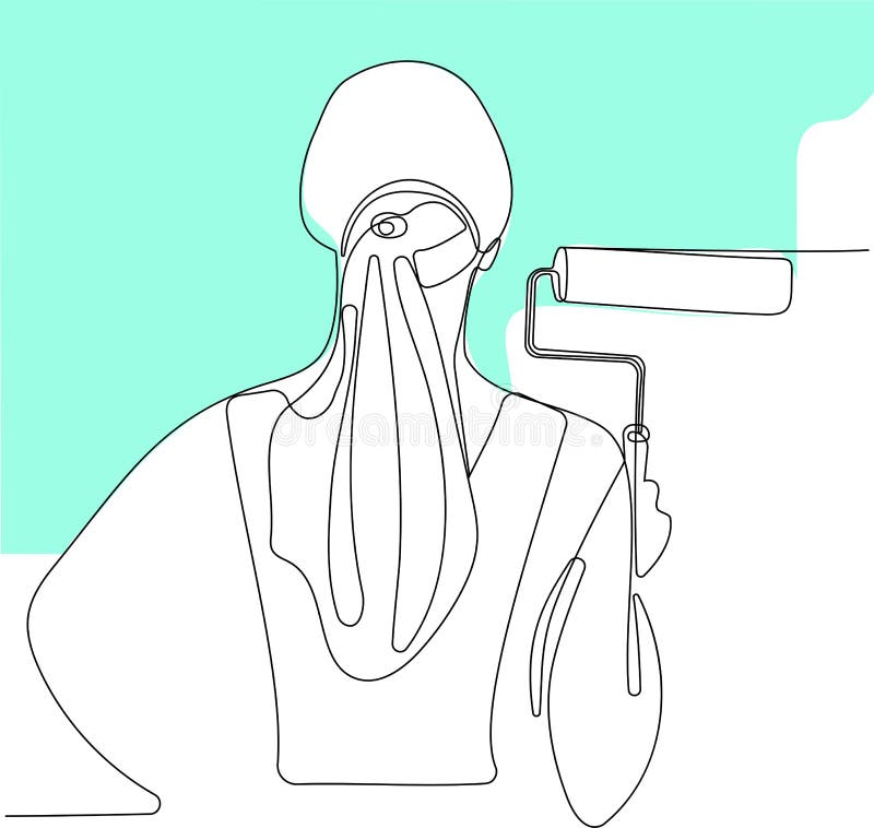 Painter Wearing Gloves Painting Wall Using Roller Stock Vector