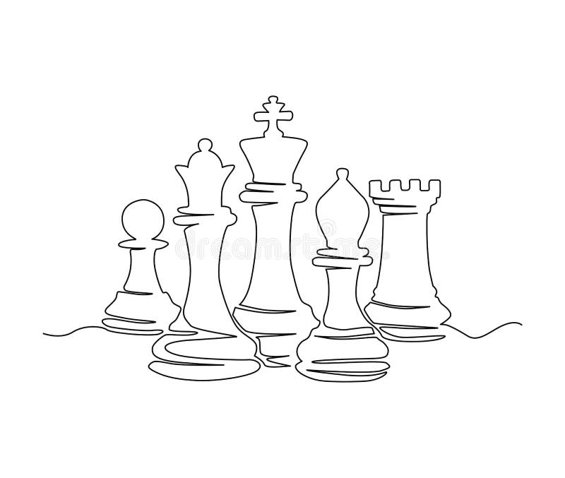 Continuous One Line Drawing of Chess Pieces. King Queen Chess