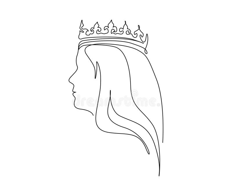 Continuous One Line Drawing of Queen and Crown. Simple Queen Tiara