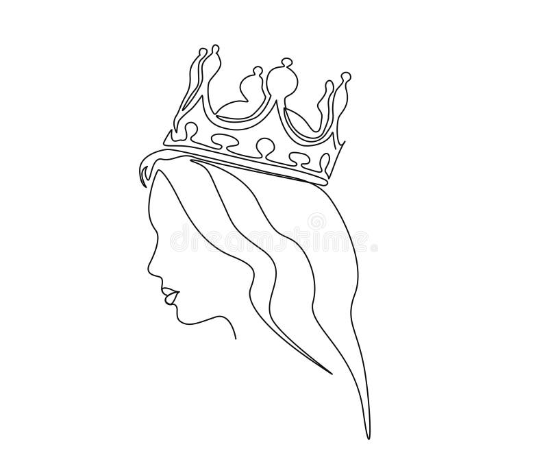 Continuous One Line Drawing of Queen and Crown. Simple Queen Tiara