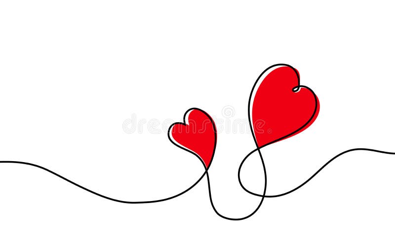 Continuous One Line Drawing Of Red Heart Isolated On White Background