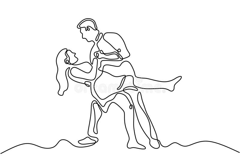 Continuous one line drawing of romantic tango dancing. couple dance of man and girl royalty free illustration
