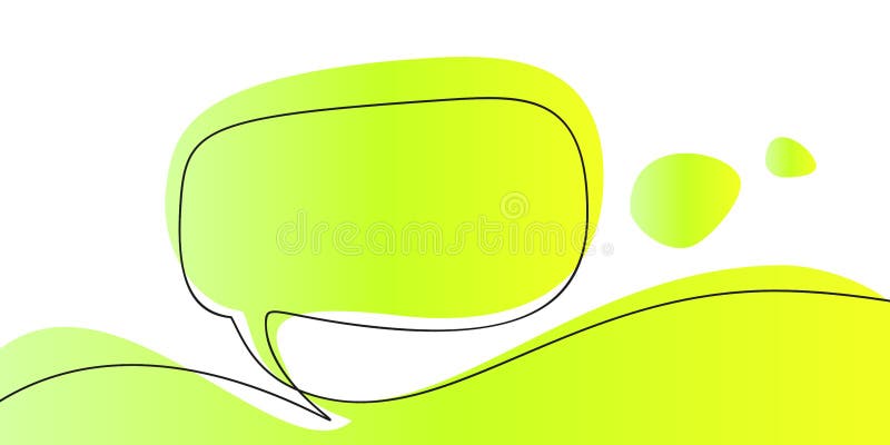 Continuous one line drawing of speech bubble on bright fresh green gradient abstract shape, Vector minimalist linear illustration made of single line banner note template