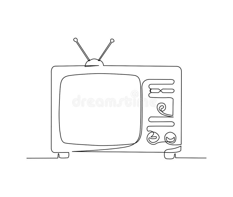 Continuous One Line Drawing of Vintage Analog Television. Simple Retro ...