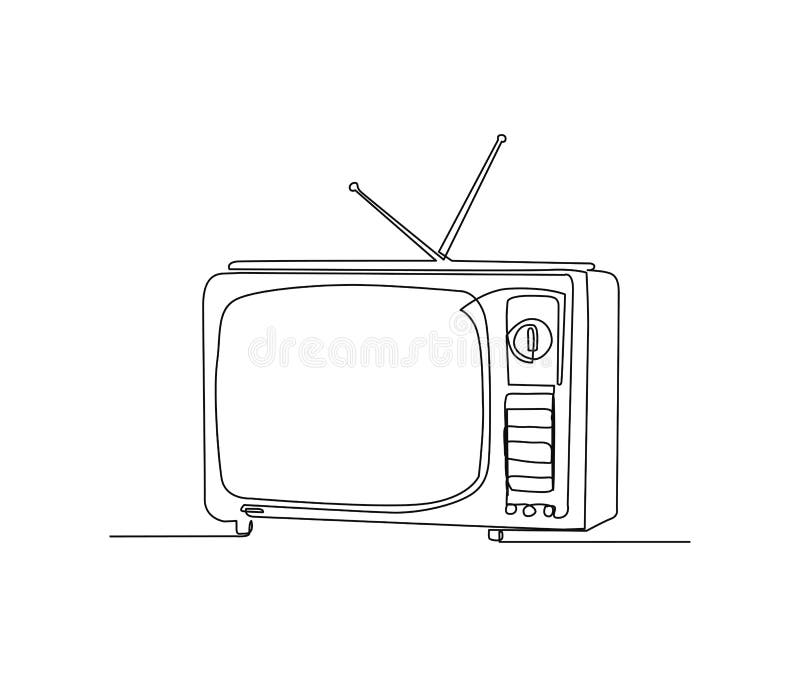 Continuous One Line Drawing of Vintage Analog Television. Simple Retro ...