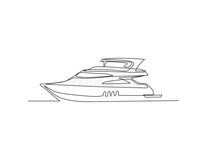 continuous line drawing from the boat traveling at high speed in the  waters. concept of traveling by yacht. yacht go isolated with white  backgrounds Stock Vector