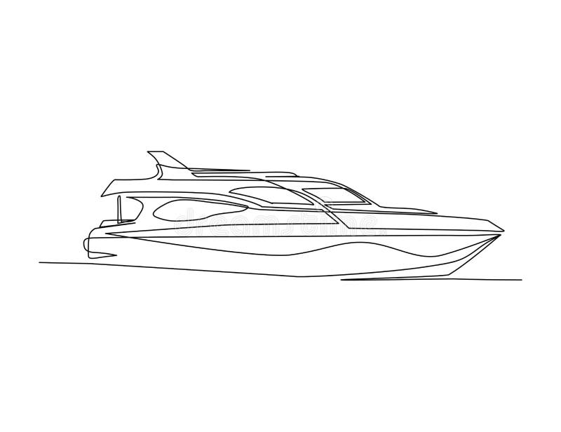 Continuous Single Line Drawing Art Of Luxury Yacht. Speed Boat