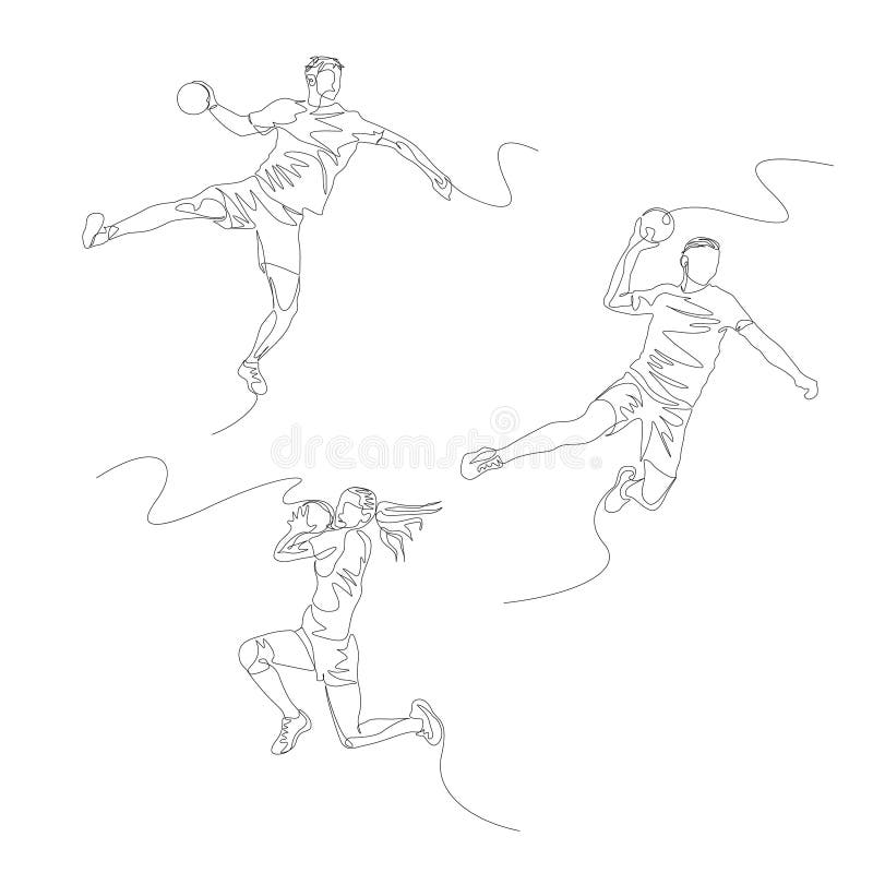 Continuous one line handball player set. Summer Olympic Games. Vector vector illustration Continuous one line handball player set. Summer Olympic Games. Vector vector illustration