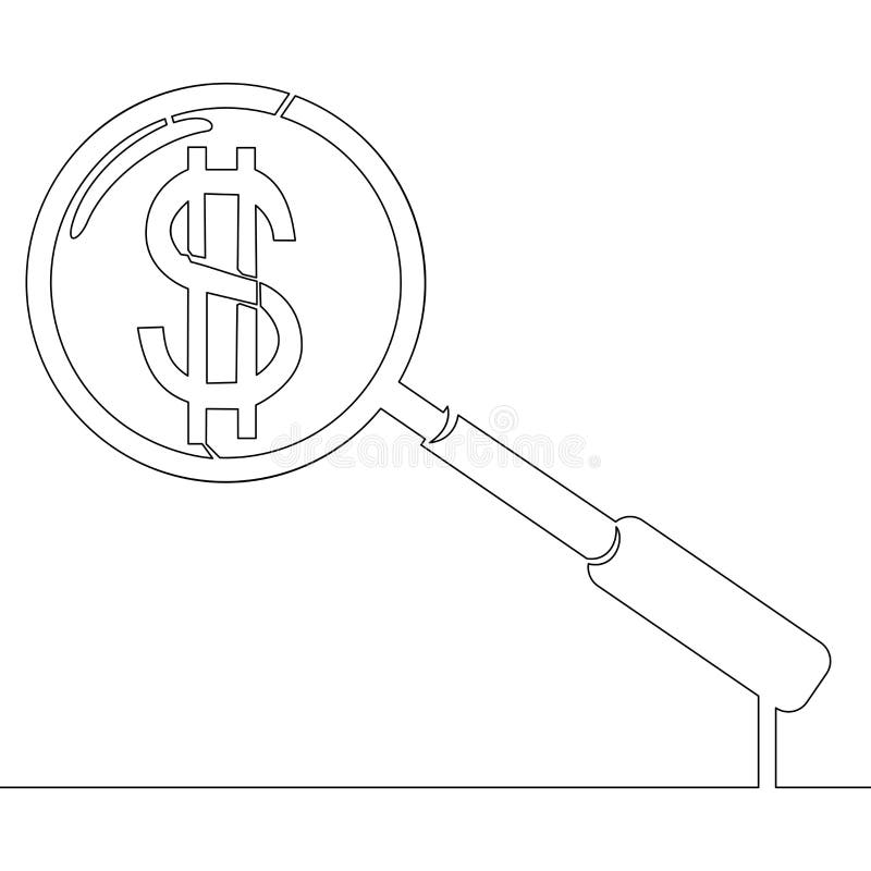 Continuous one line magnifier and dollar concept