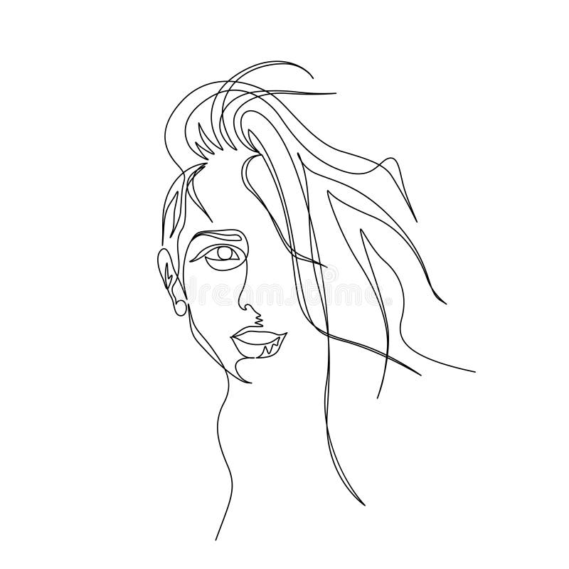Continuous one line portrait of woman with beautiful long hair. Art royalty free illustration Continuous one line portrait of woman with beautiful long hair. Art royalty free illustration