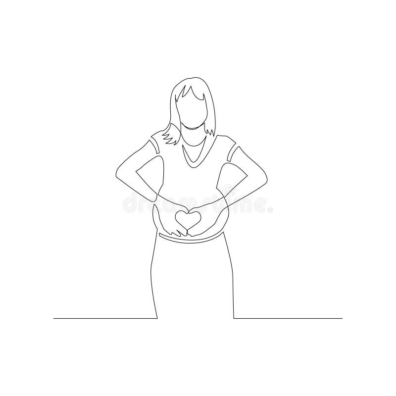 Continuous one line pregnant woman show a heart sign with her hands on her stomach. Vector illustration. vector illustration Continuous one line pregnant woman show a heart sign with her hands on her stomach. Vector illustration. vector illustration