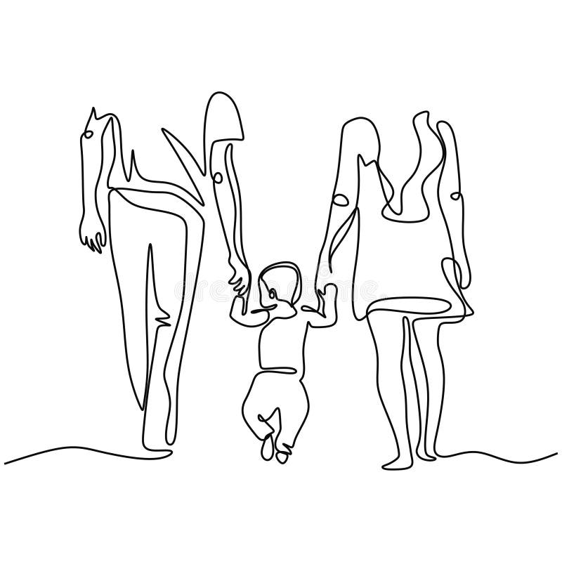 Continuous one single line drawing of family walking. Mother, Father, and son concept of holding hands together. Parenting and. Childhood theme metaphor vector vector illustration Continuous one single line drawing of family walking. Mother, Father, and son concept of holding hands together. Parenting and. Childhood theme metaphor vector vector illustration