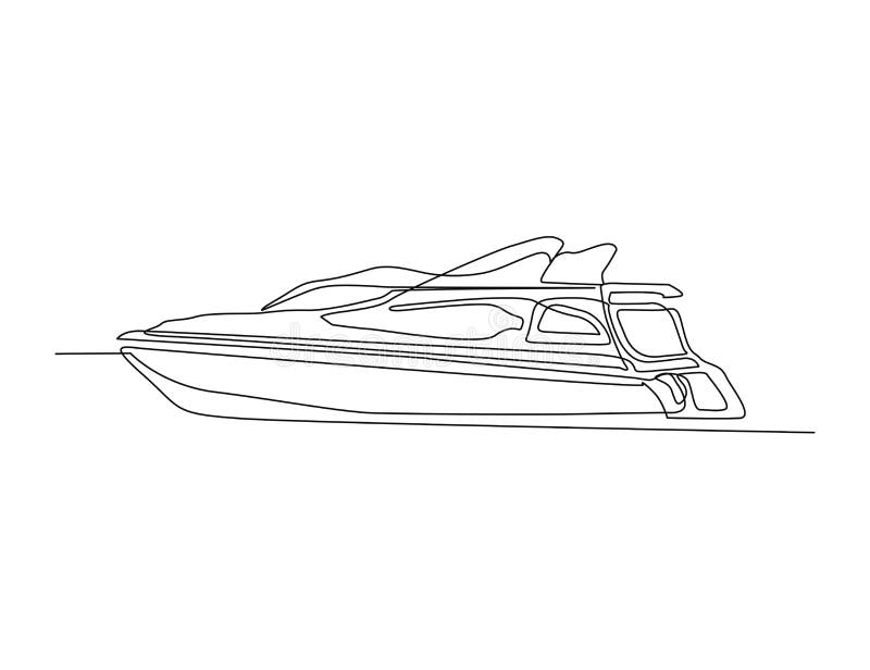 Continuous Single Line Drawing Art of Luxury Yacht. Speed Boat Line Art