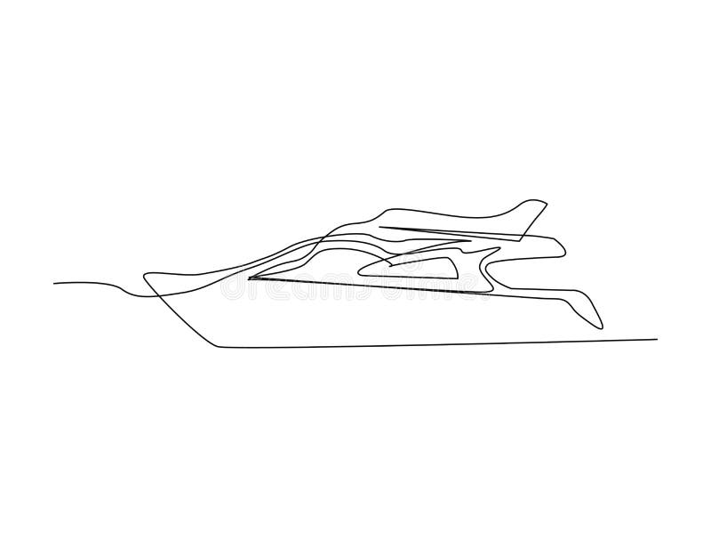 Continuous Single Line Drawing Art Of Luxury Yacht. Speed Boat