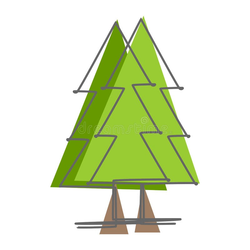 Continuous single line drawing of a pine tree. Simple flat colored drawing for natural and environmental concept. stock illustration
