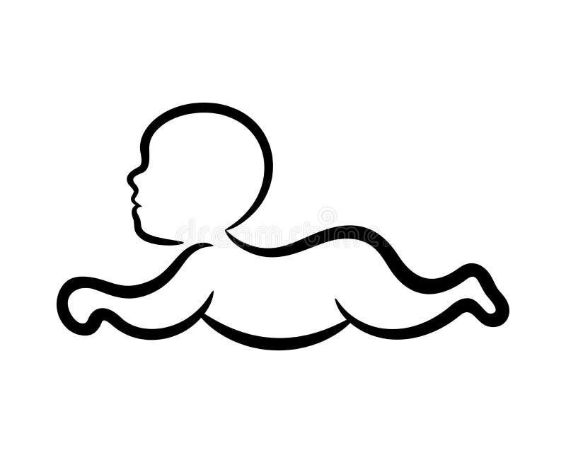 Contorni il modello con il piccolo bambino che si trova sullo stomaco, vettore isolato illustrazione di stock Contorni il modello con il piccolo bambino che si trova sullo stomaco, vettore isolato illustrazione di stock