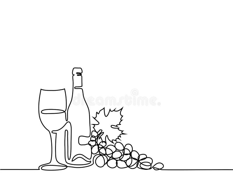 Contorno de garrafa e copo de vinho ilustração stock