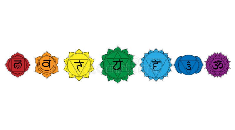 Outline colored icons chakras set: muladhara, swadhisthana, manipura, anahata, vishuddha, ajna, sahasrara. Vector line symbol. Om signs isolated on a white background. EPS 10 Vector illustration. Outline colored icons chakras set: muladhara, swadhisthana, manipura, anahata, vishuddha, ajna, sahasrara. Vector line symbol. Om signs isolated on a white background. EPS 10 Vector illustration