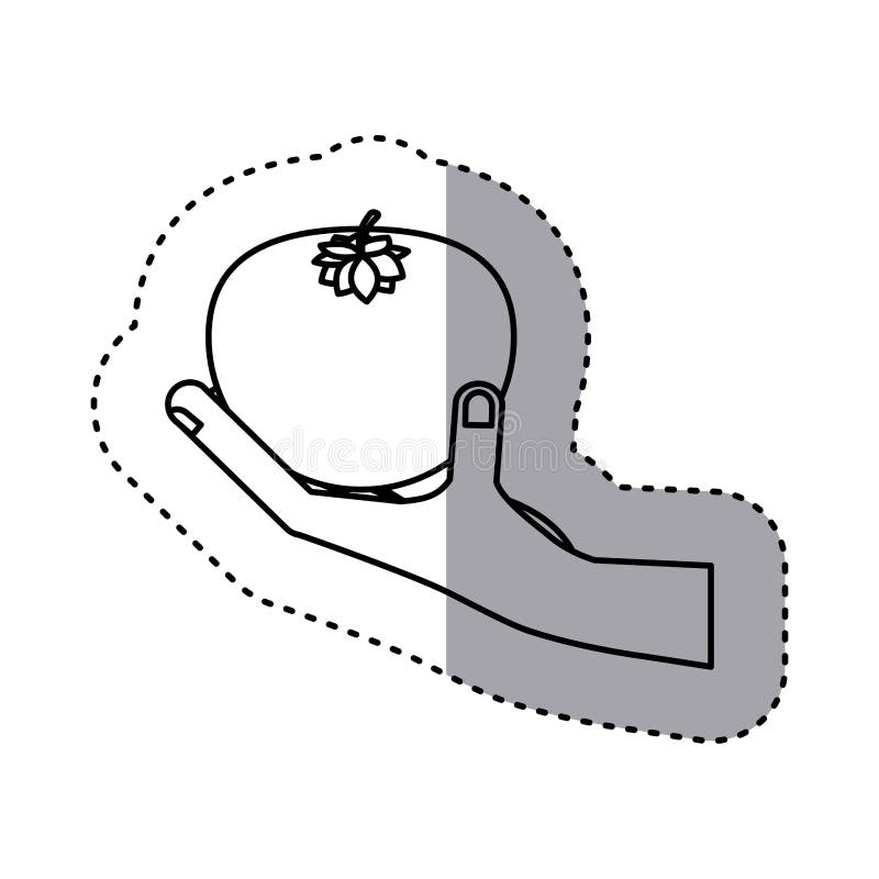 Contorno de la etiqueta engomada de la mano que sostiene el tomate vegetal ilustración del vector Contorno de la etiqueta engomada de la mano que sostiene el tomate vegetal ilustración del vector