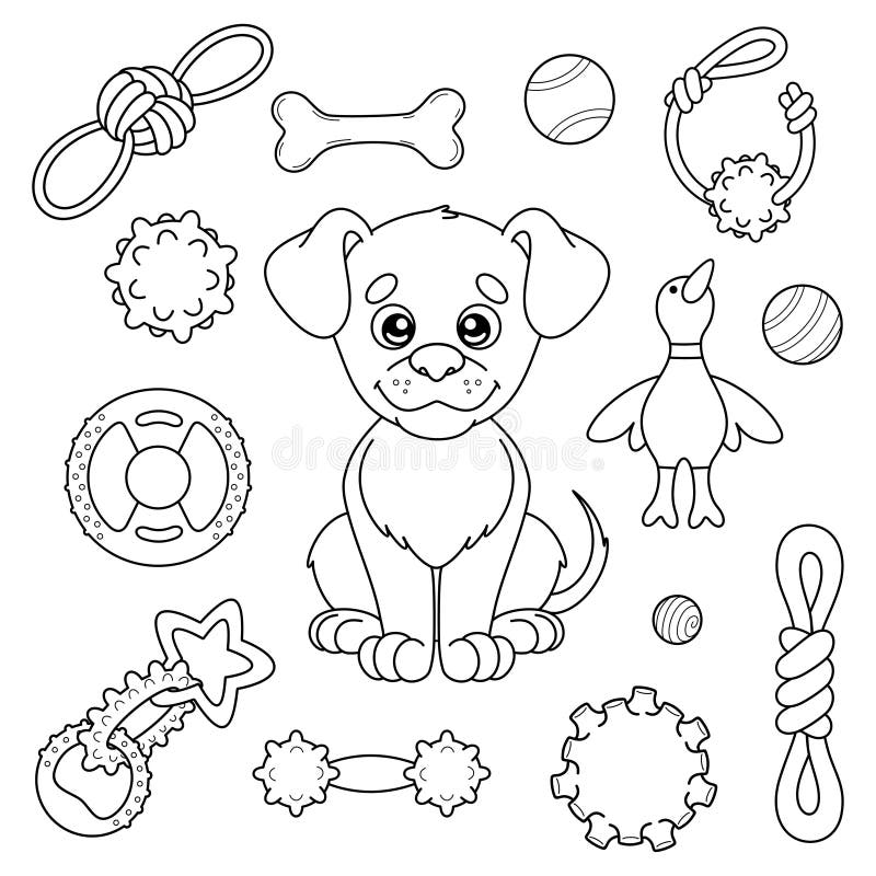 Contorno De Perro De Dibujos Animados Y Juguetes Para Tienda De Mascotas  Ilustración del Vector - Ilustración de contorno, libro: 264373128