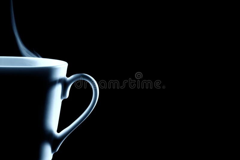 Half steaming coffee cup contour on black. Half steaming coffee cup contour on black