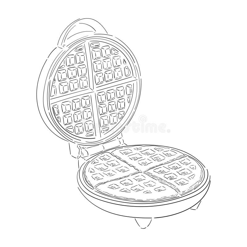 Waffle iron, black contour isolated on white background, a form of wafers, waffles, Stock Vector Illustration for design and decor. Waffle iron, black contour isolated on white background, a form of wafers, waffles, Stock Vector Illustration for design and decor